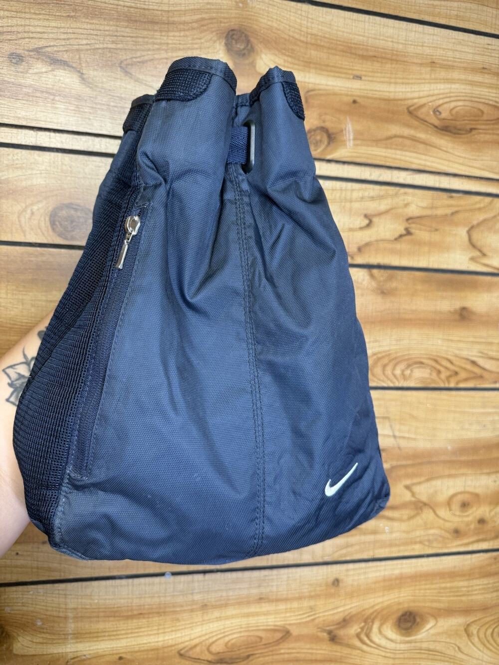 Vintage Y2K 2003 Nike Swoosh Drawstring Backpack Navy Blue with Size Zipper